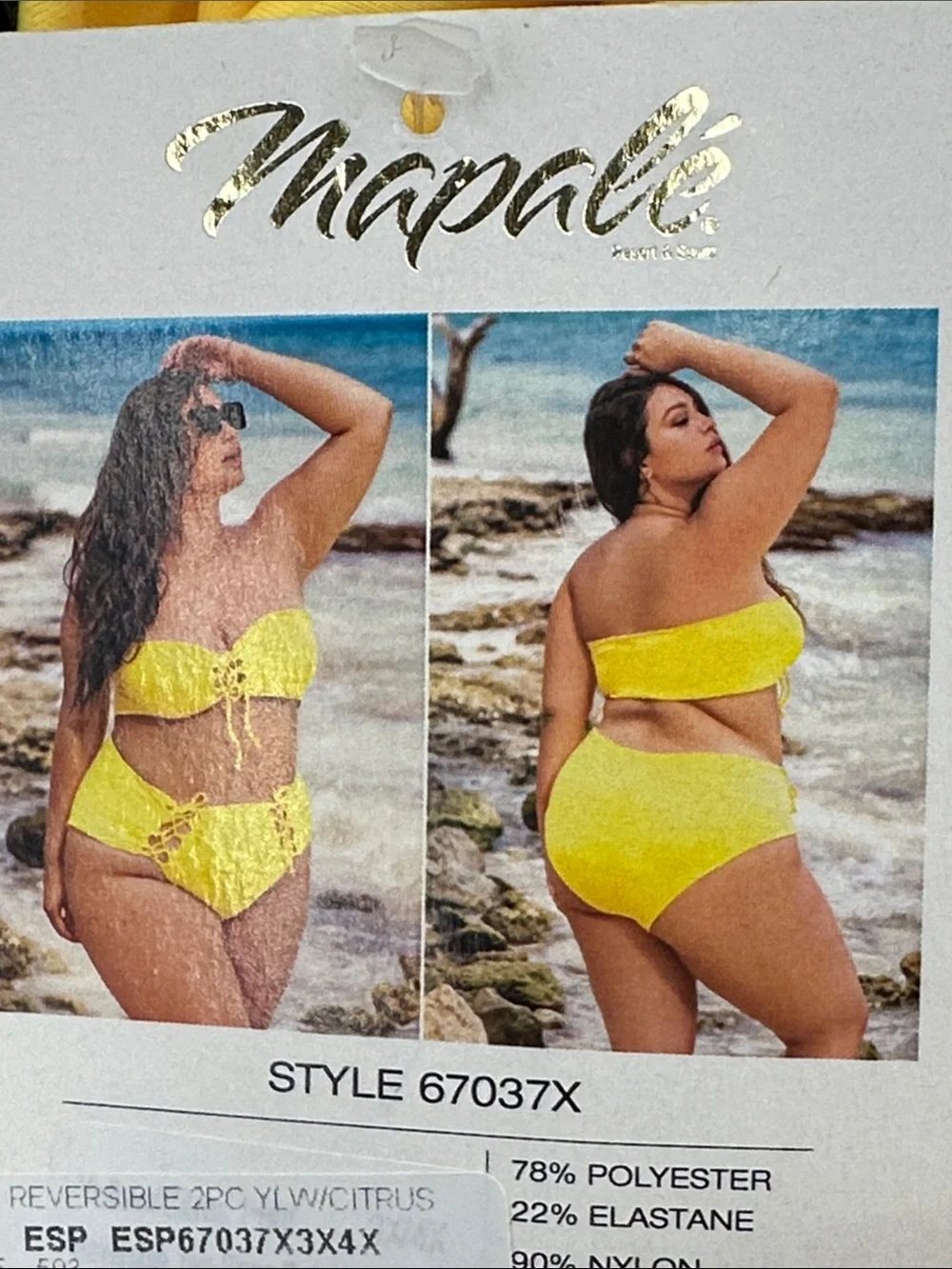 MAPALE Reversible 2 Piece Bikini Set Yellow Citrus Lemon Floral Print Sz 3X/4X